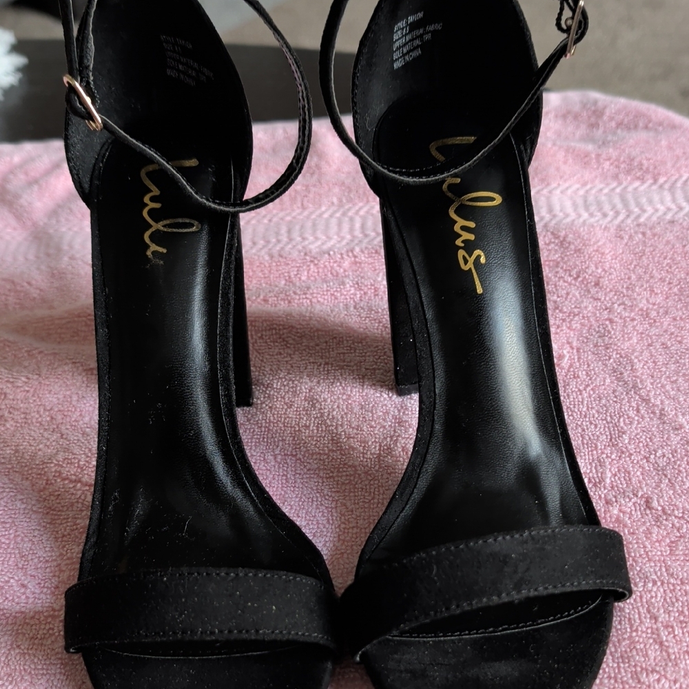 Lulu's Black Suede Ankle-Strap High Heel Sandals